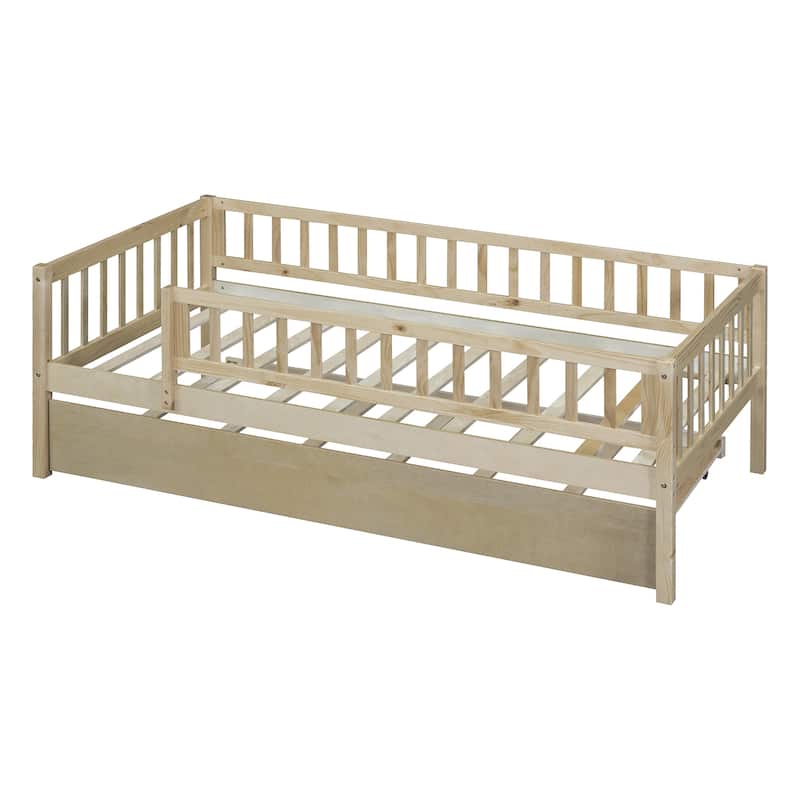 Wood Daybed with Trundle and Fence Guardrails