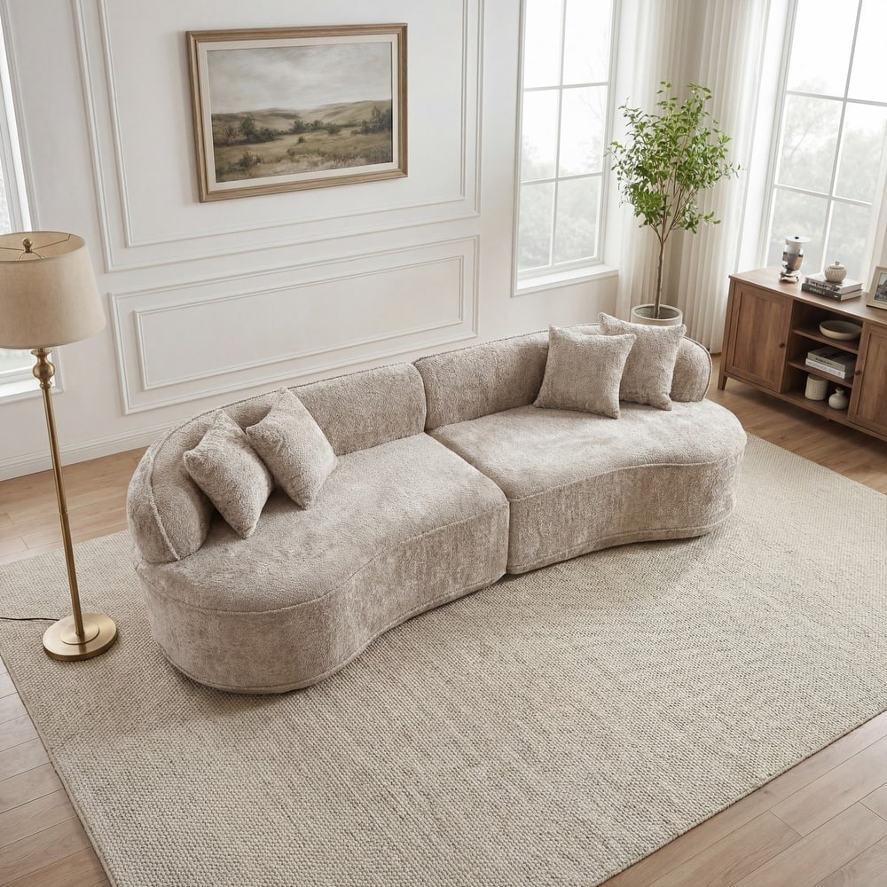 114" Curved Boucle Sectional Sofa, No Assembly Required