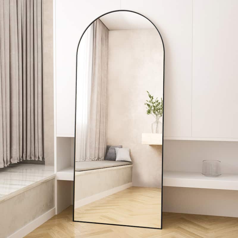 Arched Full Length Floor Mirror Full Body Standing Mirror Wall Decor - 71"x30" - Black