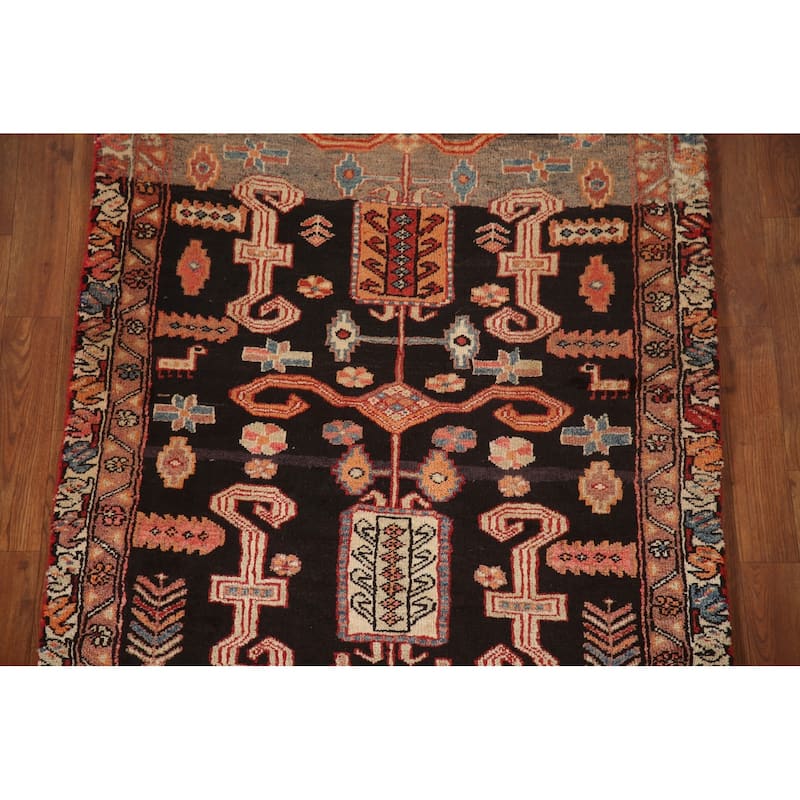 Black Tribal Meshkin Persian Vintage Runner Rug Handmade Wool Carpet - 3'2"x 9'3"