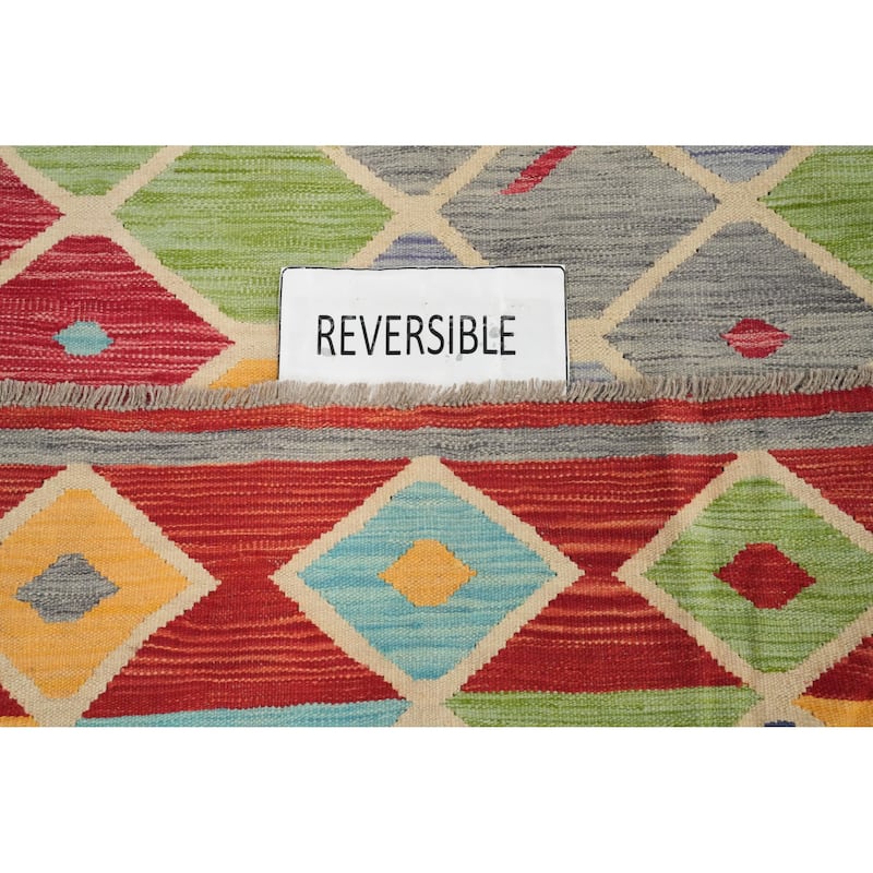 Hand Woven Oriental 100% Wool Carpet Southwestern All-Over Multi-Colored Kilim Area Rug - 9' 11'' X 6' 7''