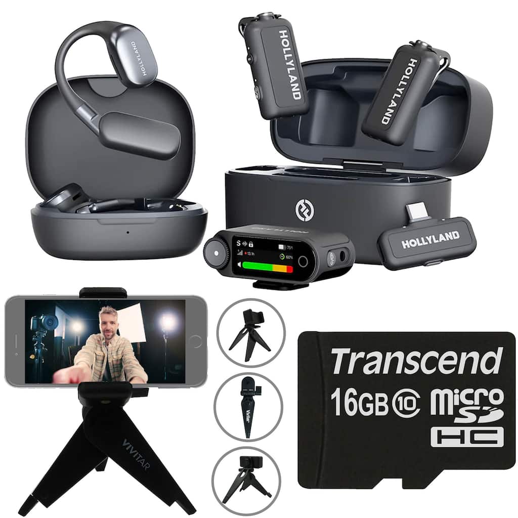 Hollyland LARK MAX 2 ULTIMATE COMBO Wireless Lavalier Mic System for Cameras, Mobile Devices (Space Gray) + Tripod + 16GB Card