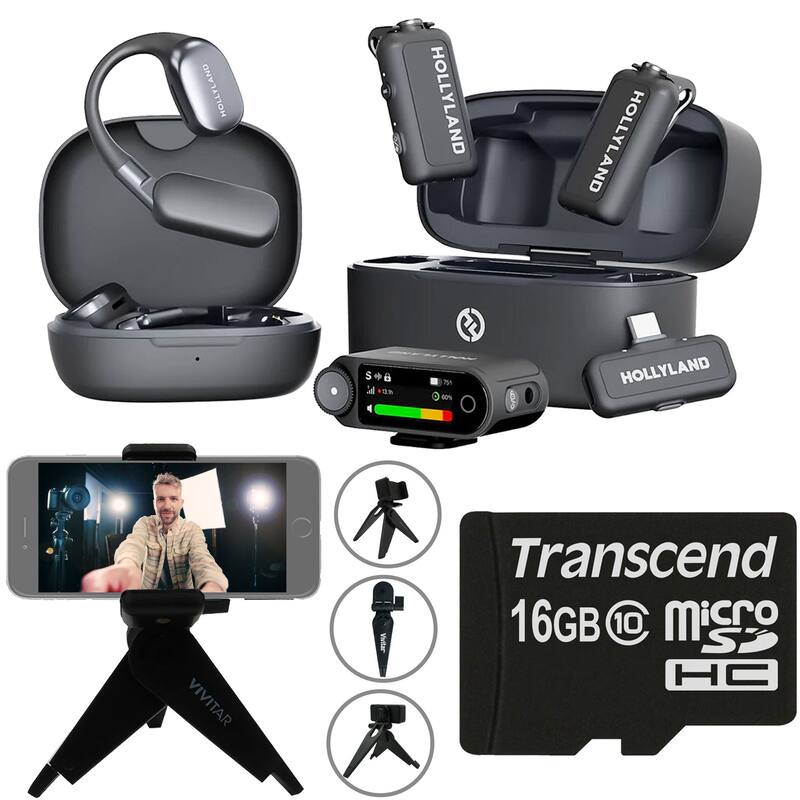 Hollyland LARK MAX 2 ULTIMATE COMBO Wireless Lavalier Mic System for Cameras, Mobile Devices (Space Gray) + Tripod + 16GB Card - Space Grey