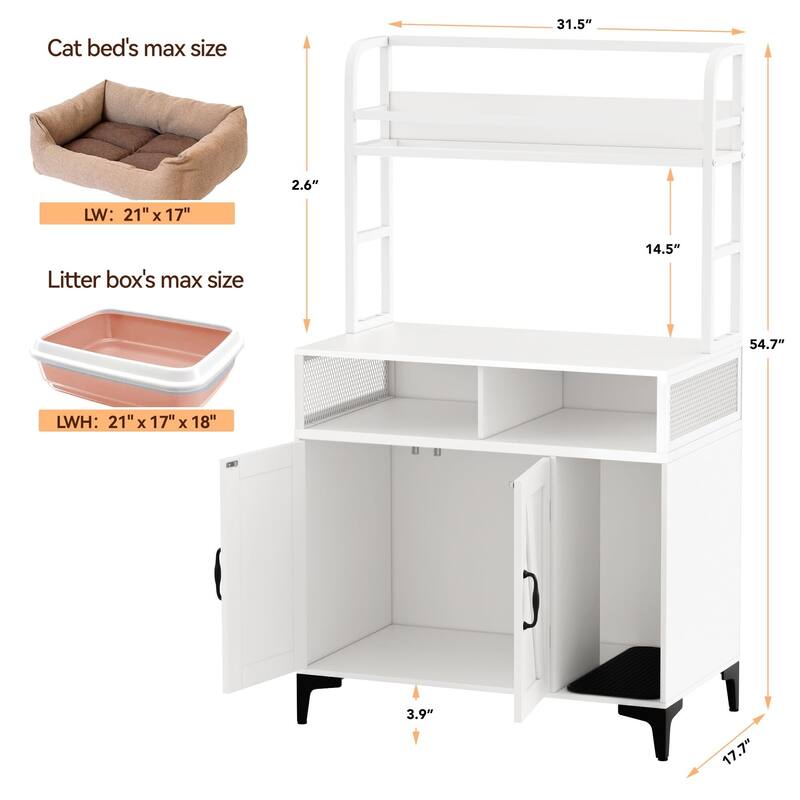 54.7in Cat Litter Box Cabinet with Privacy Cabinet and Dividers