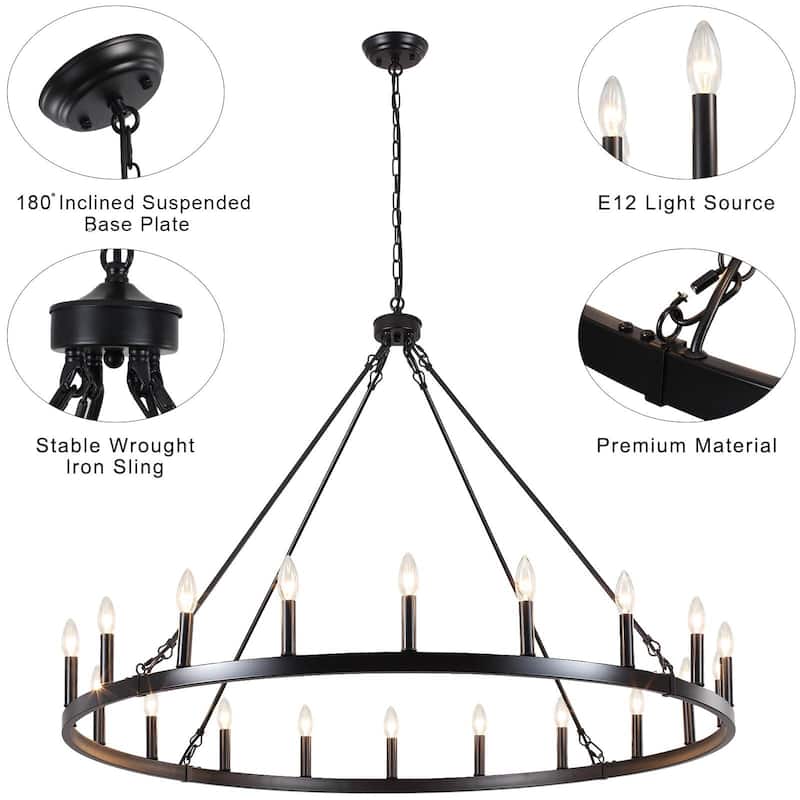 20-Light Modern Farmhouse Chandelier, 47.24 Inch Wagon Wheel Chandelier for Living Room Kitchen Island Dining Foyer