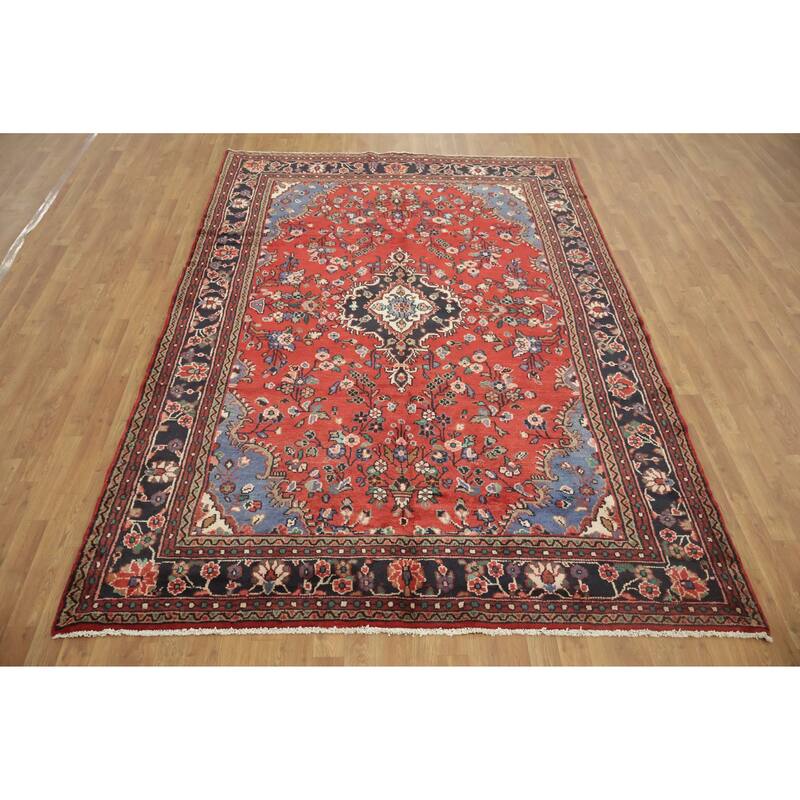 Hand Knotted Oriental 100% Wool Carpet Traditional Floral Red Hamedan Area Rug - 9' 7'' X 6' 7''