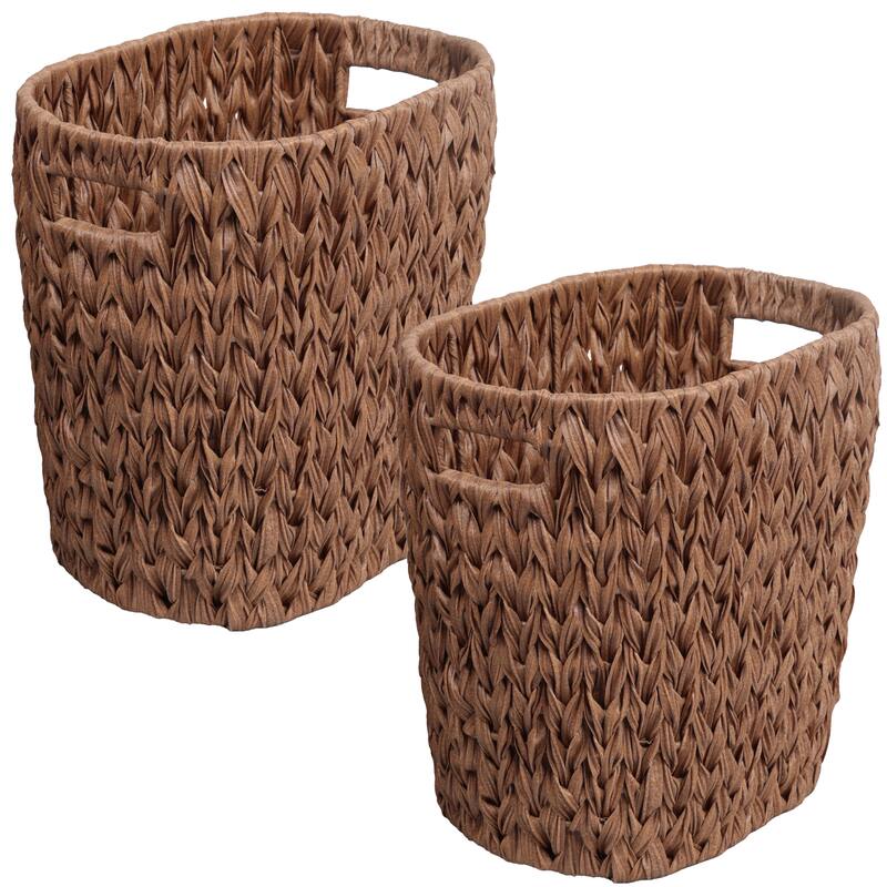 Maple Contemporary Farmhouse Resin 4.5-Gallon Tapered Oval Wicker Watebasket with Handles (Set of 2) - Brown