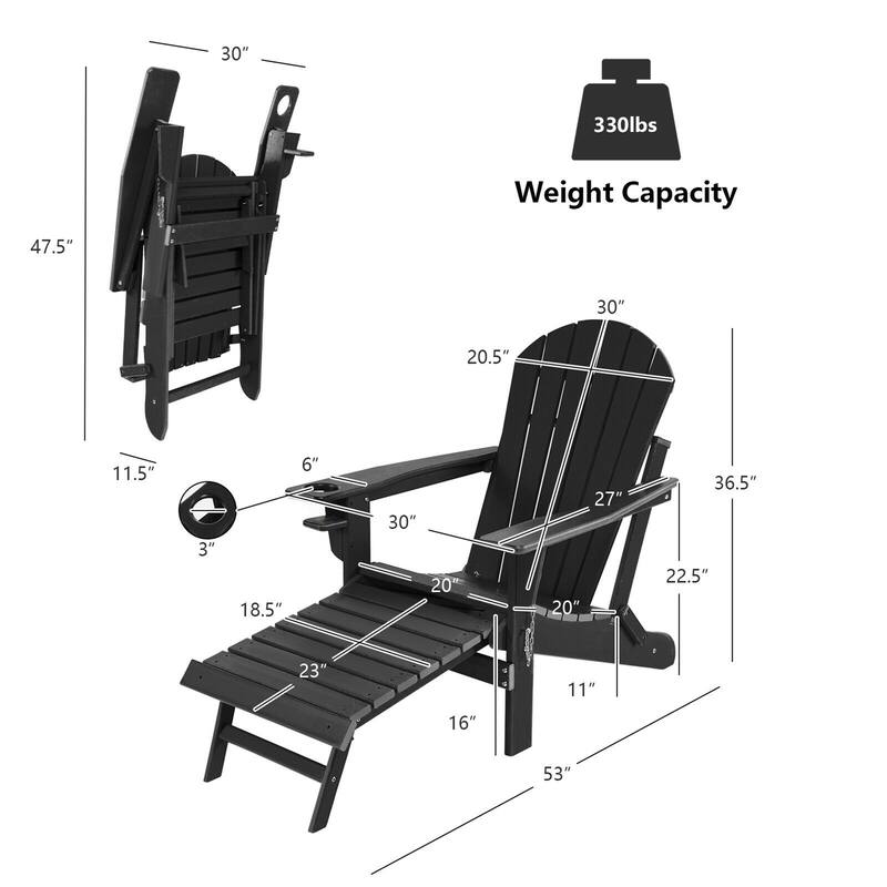 Gymax 2PCS Folding Adirondack Chair HDPE Patio Lounge Chair w/