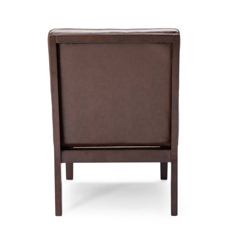 Dark Brown Modern 22.25" PU Upholstered Button Tufted Accent Chair with Rubber Wood Legs