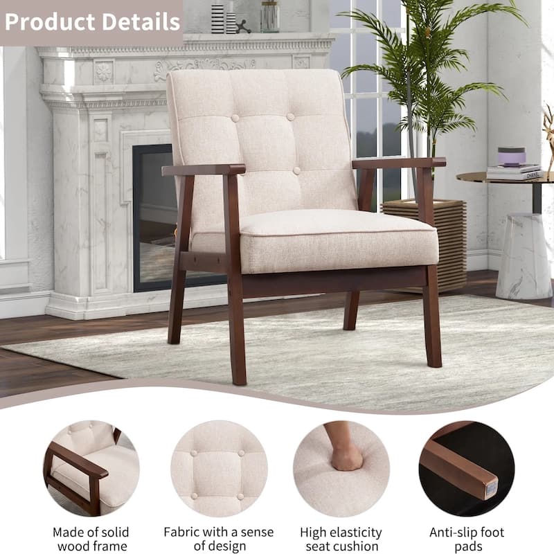Ebello Mid-Century Modern Upholstered Leather Accent Chair with Solid Wood Frame