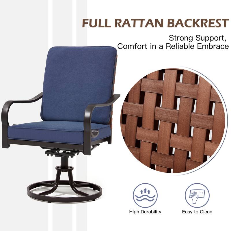 EROMMY Outdoor Swivel Patio Chairs, Heavy Duty Dining Chairs with Thickened Cushions, Wicker Patio Chairs with Gentle Rocker
