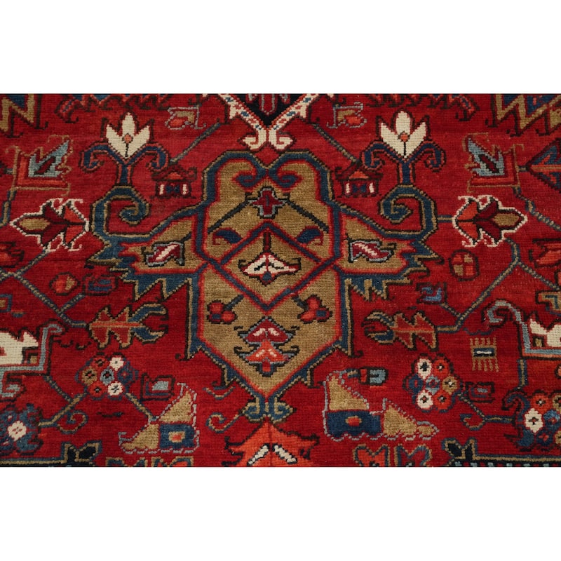 Hand Knotted Oriental 100% Wool Carpet Traditional Medallion Red Heriz Area Rug - 10' 9'' X 7' 6''