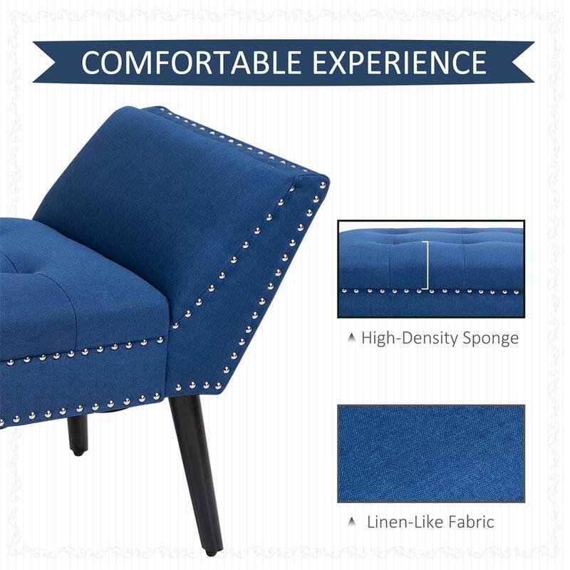 Modern Button Tufted Sitting Bench,Accent Fabric Upholstered Ottoman - Blue