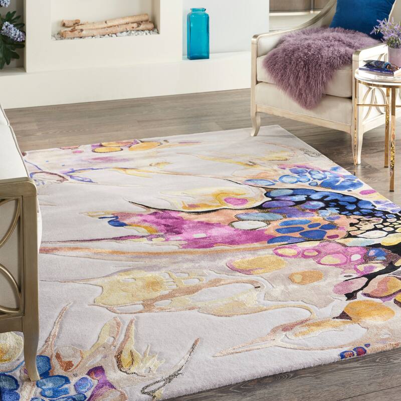 Nourison Prismatic Modern Abstract Floral Area Rug - 5' 6" x 7' 5" - Grey Lilac Multi - Rectangle