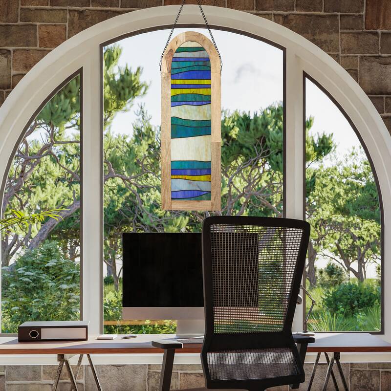 River of Goods 36-Inch Geometric Wave Pattern Stained Glass Window Panel - 12" x 1" x 36"