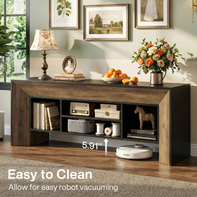 Rectangular Wood Entertainment Center fo TVs up to 75 Inches, Black and Brown TV Stands for Living Room