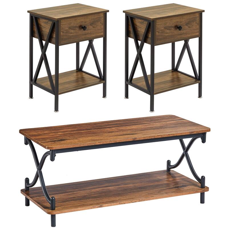 Javlergo Modern 3 Piece Coffee Table Set for Living Room Includes Wood Coffee Table and End Table Set