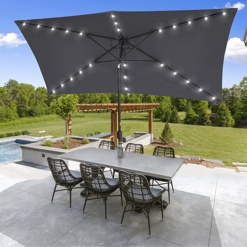 LIVOOSUN Patio LED 10 x 6.5Ft Market Umbrella Aluminum/Steel Outdoor Table Rectangle Umbrella with Tilt