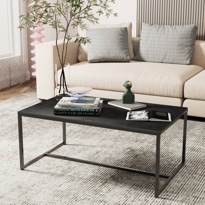Sintered Stone Top Rectangle Coffee Table - 23.6" D x 39.4" W x 16.5" H