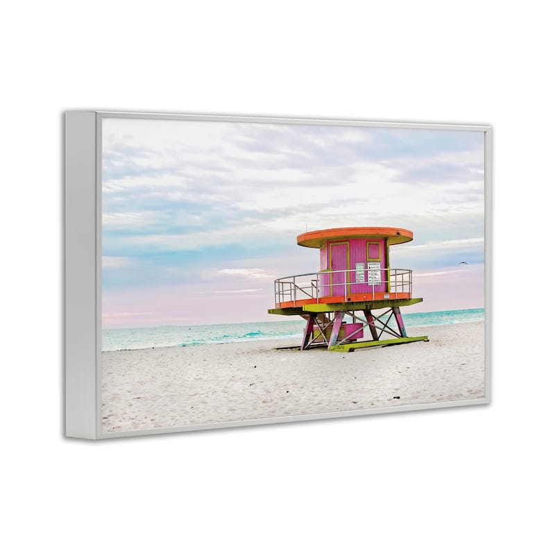 Stupell Lifeguard Hut with Pastel Sky Framed Giclee Art Design By Seven Trees Design