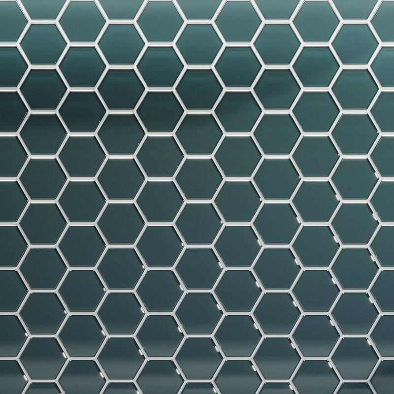 3" Beehive 10.25 in. x 11.75 in. Hexagon Glass Mesh-Mounted Mosaic Tile - Marine Gloss - 10.25 in. x 11.75 in.
