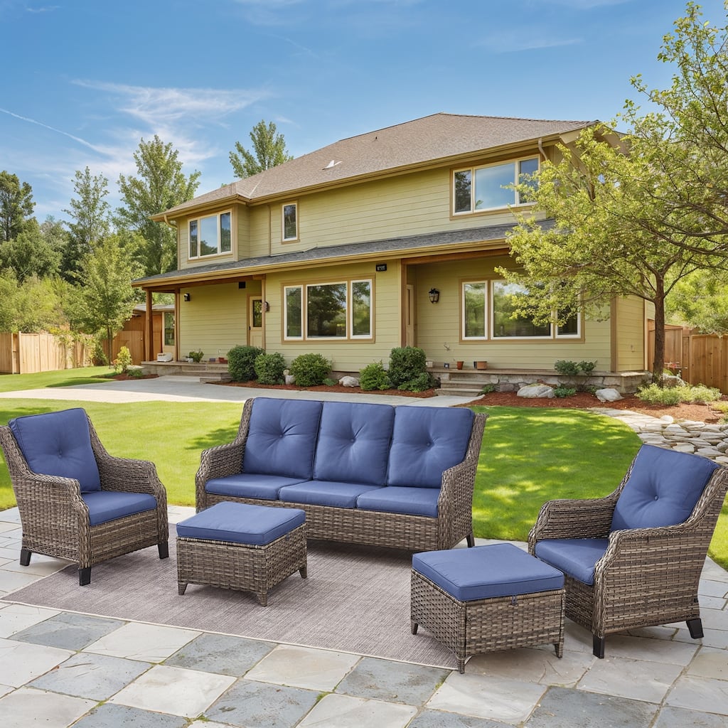 Gymojoy Rattan Chairs with Sofa and Ottoman - Grey