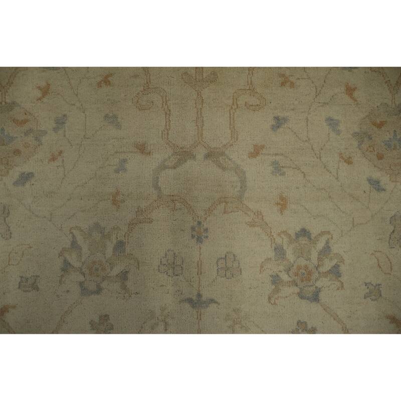 Hand Knotted Oriental 100% Wool Carpet Transitional Floral Beige & Ivories Oushak Area Rug - 12' 0'' X 8' 10''