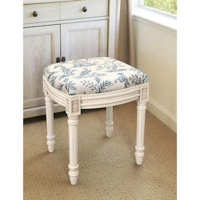 Navy Blue Fern Vanity Stool with antique white finish