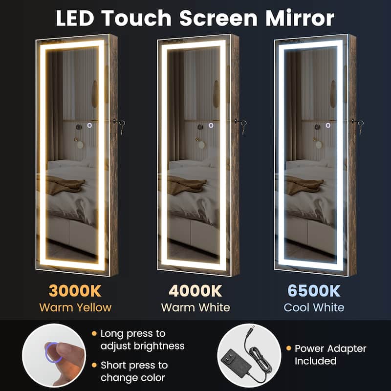 Gymax LED Mirror Jewelry Cabinet Wall/Door Mounted Organizer Armoire