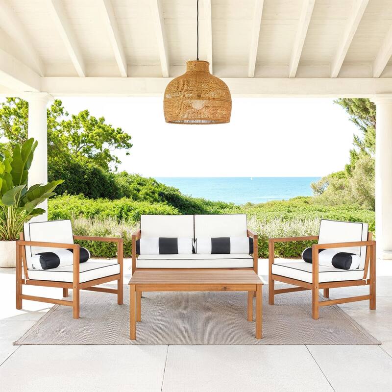 SAFAVIEH Outdoor Citlali 4-Piece Conversation Set with Accent Pillow - 50W x 29D x 29H