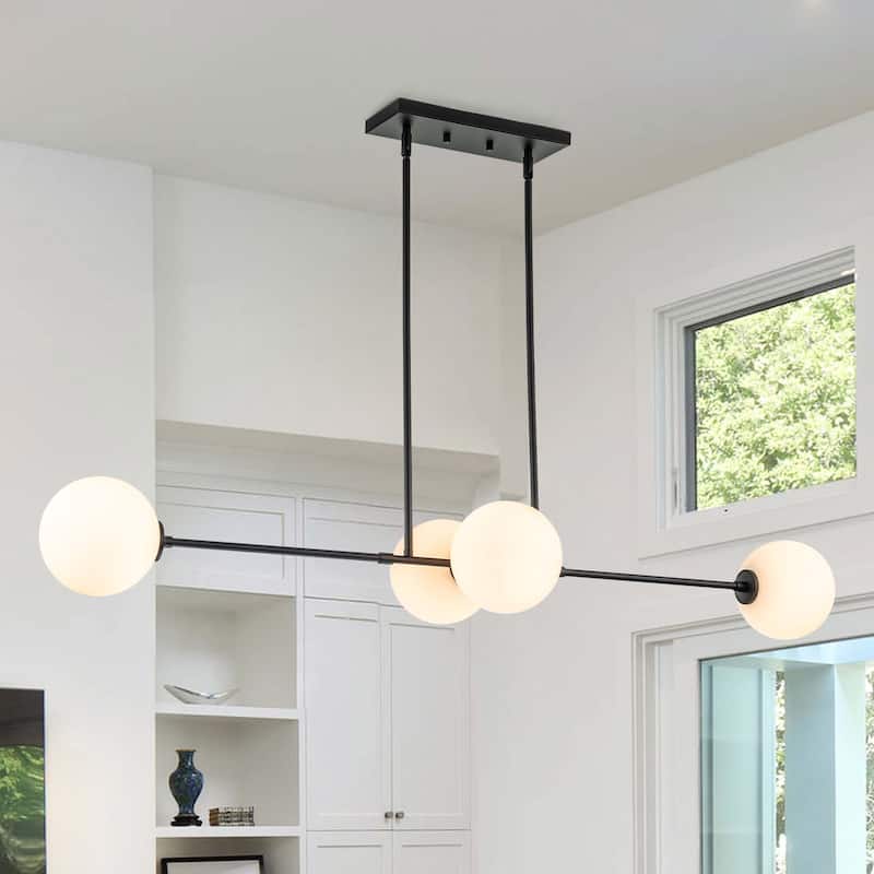 4-Light Modern Linear Chandelier Cluster Globe Glass Kitchen Island Light
