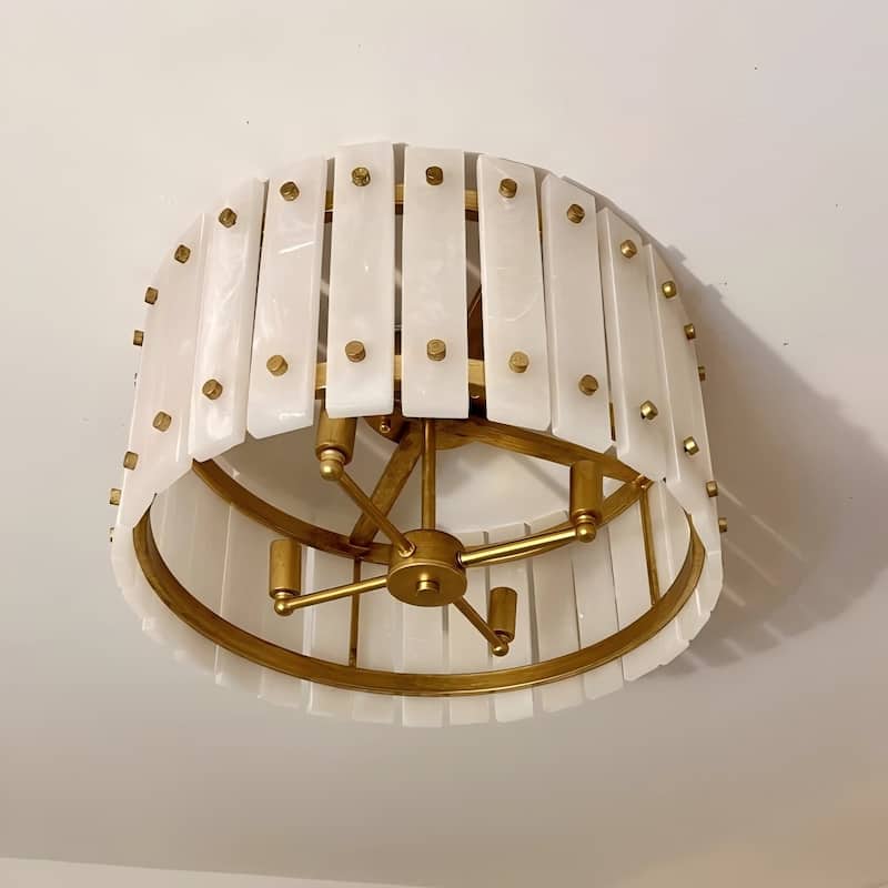 Gold Vintage Imitation Marble 4-Light Drum Semi-Flush Mount Ceiling Light - 17.72-inch W x 12.8-inch H