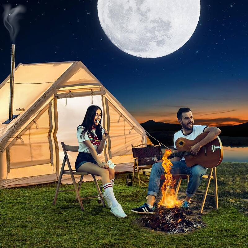 Erommy Inflatable Camping Tent, Glamping Tents 4 Season Waterproof Windproof Cotton Tent with Stove Jack & Mesh Windows & Pump