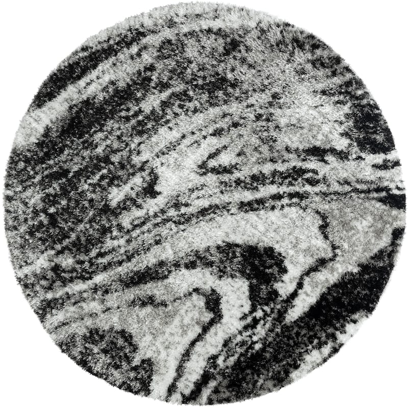 Zenith Abstract Shag Grey Tones Area Rug - Round 4'8" - Grey Tones