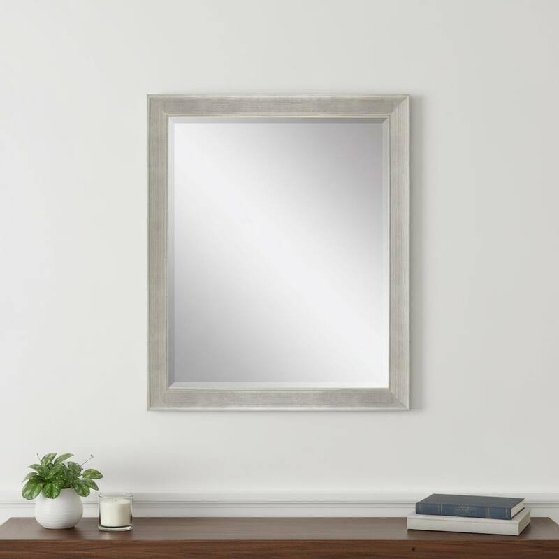 HomeRoots 33" Silver Solid Wood Framed Accent Mirror - 27.00 in. x 33.00 in. x 2.00 in. - 27.00 in. x 33.00 in.  x 2.00 in.