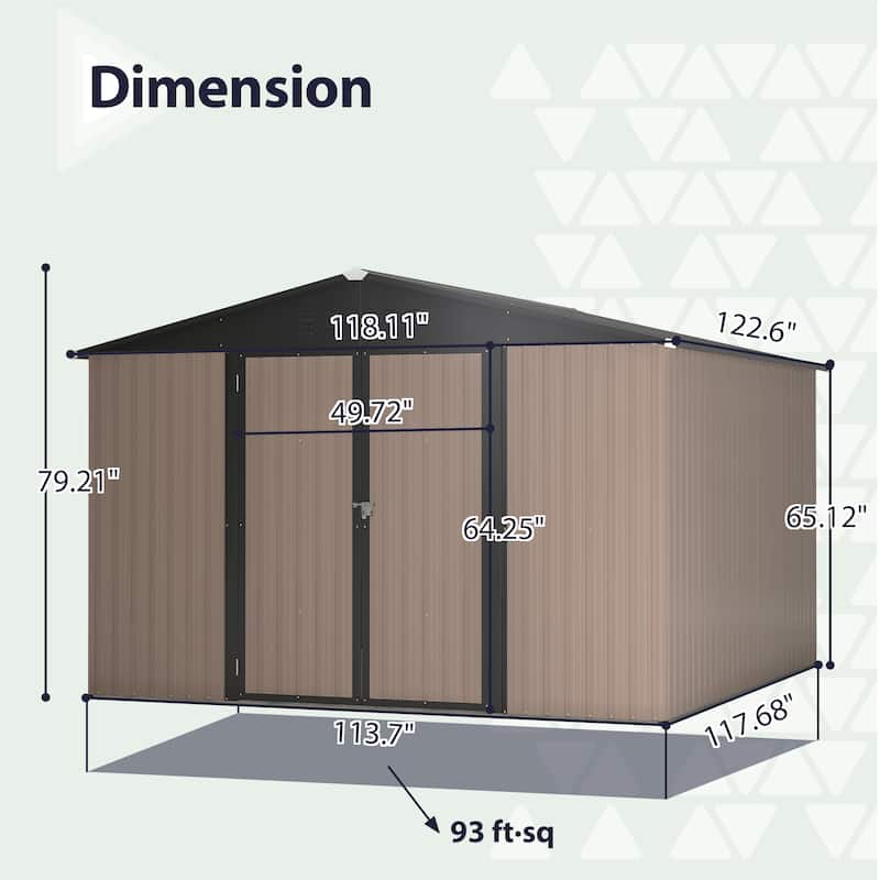 GDFStudio - Cassandra Large 10 x 10 FT Outdoor Metal Storage Shed with Lockable Doors