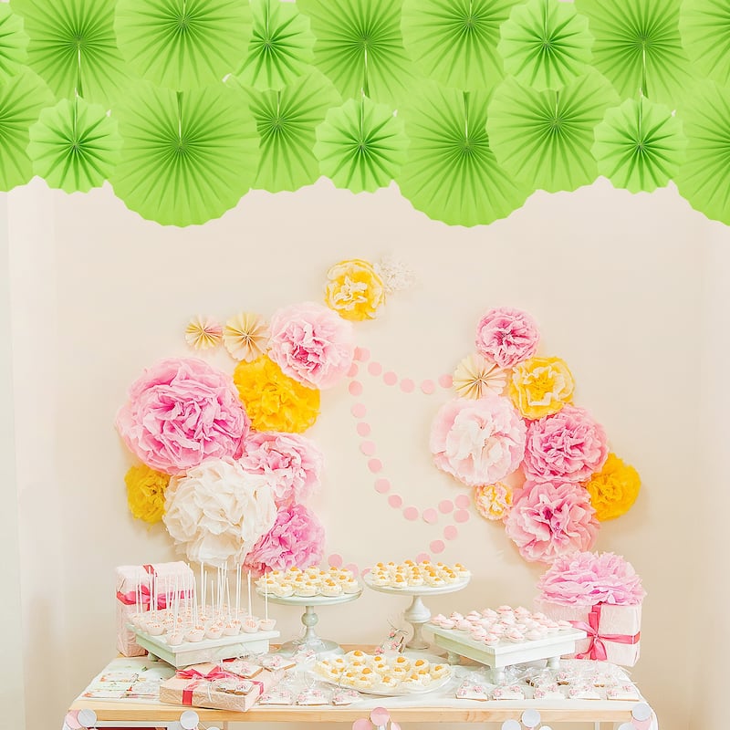 Hanging Paper Fans Party Set 12Pcs Decoration for Home Birthday Wedding Green