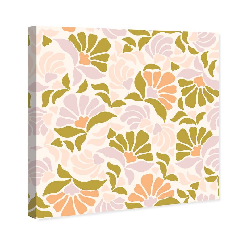 Wynwood Studio Canvas Floral and Botanical Floral Garden Pattern Green and Pink Modern & Contemporary Wall Art Canvas Print
