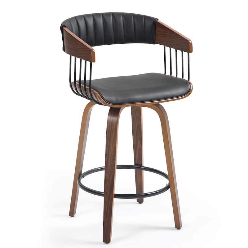 Beaumont Black Faux Leather Counter Stool with Walnut Wood Frame and Legs