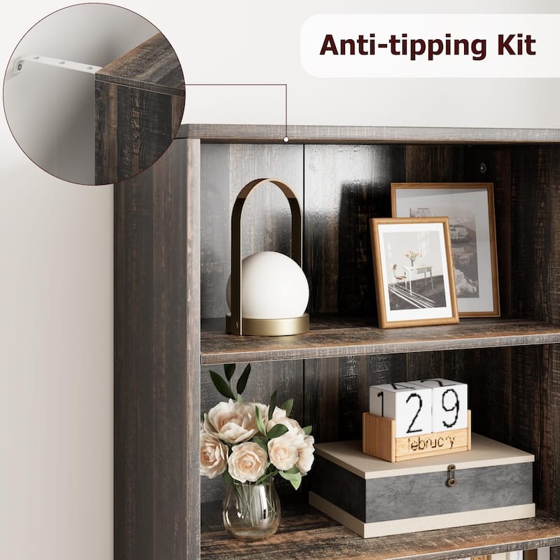 71.4" Tall Bookshelf, 4-Tier Bookcase, Book Shelf, Open Storage Shelf with Doors