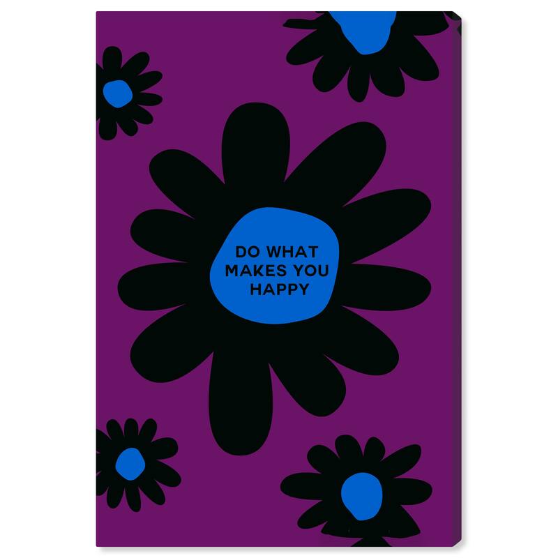 Wynwood Studio Canvas Typography and Quotes Floral Happiness Green and Pastel Green Modern & Contemporary Wall Art Canvas Print