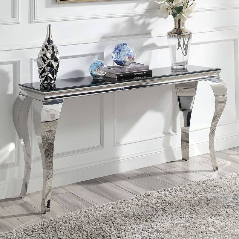 1pc Sofa Table Black Glass Top
