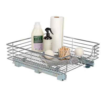 Household Essentials Multipurpose Chrome-Plated Steel Pull-Out/Slide-Out Storage Organizer - 21.0"L x 20.0"W x 7.3"H