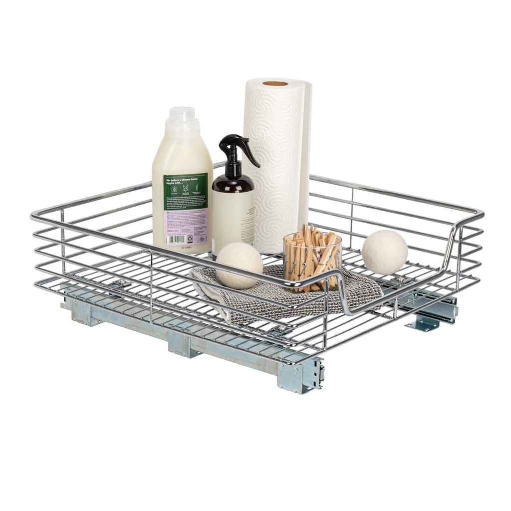 Household Essentials Multipurpose Chrome-Plated Steel Pull-Out/Slide-Out Storage Organizer - 21.0"L x 20.0"W x 7.3"H