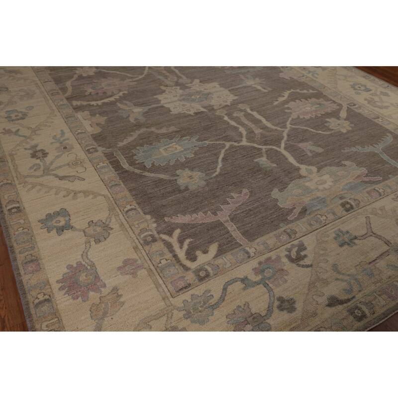 Vegetable Dye Oushak Turkish Floral Area Rug Handmade Wool Carpet - 9'6"x 11'8"