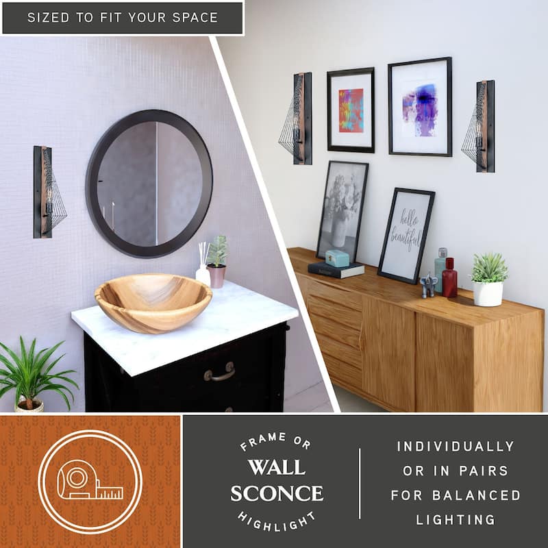 Modern Wall Sconce Black Oak Geometric Light Fixture Industrial Style - 21.5