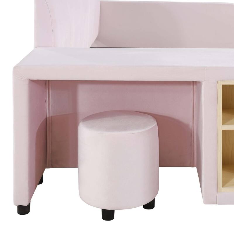 Grounded Bed, Mother & Child Bed with Bedside Desk & Round Stool