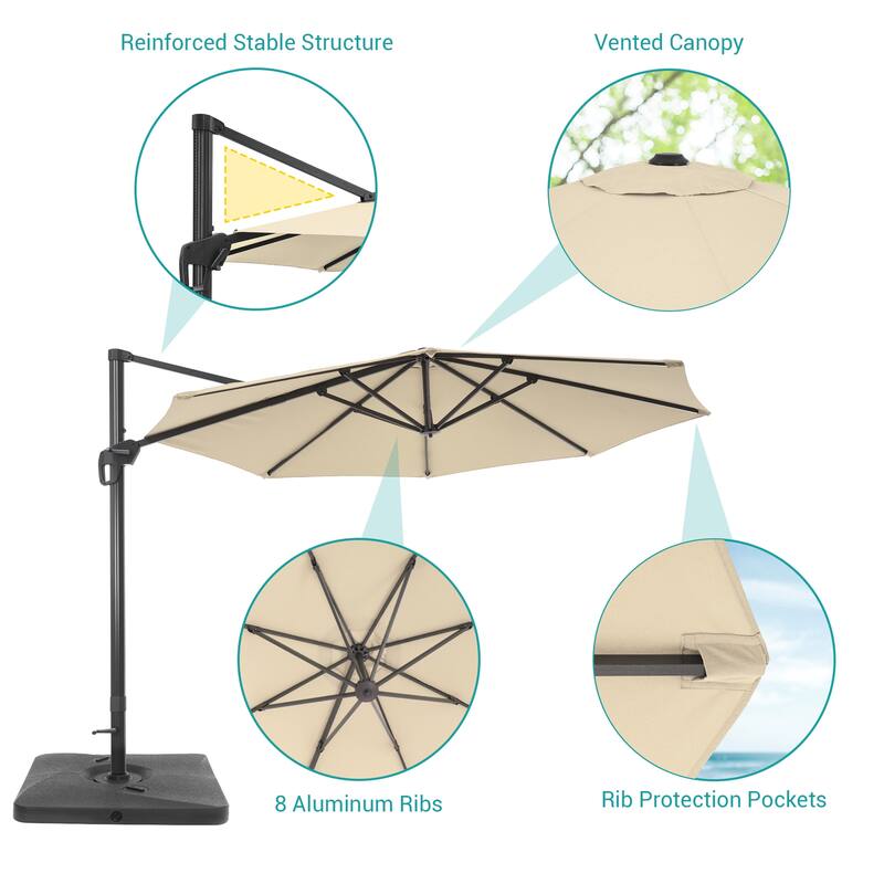 BONOSUKI Outdoor 11Ft UV Protection Patio Cantilever Umbrella w/Base