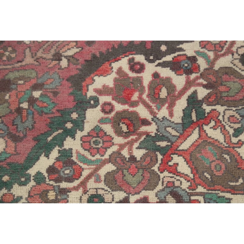 Pink Floral Bakhtiari Persian Vintage Rug Hand-Knotted Wool Carpet - 7'1"x 9'7"