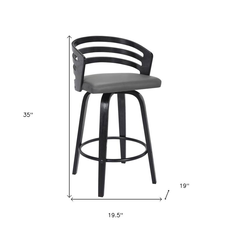 26" Comfortable Grey Fabric Swivel Bar Stool with Footrest and Low Back for Kitchen Counter - 35”H x 19”W x 19.5”D